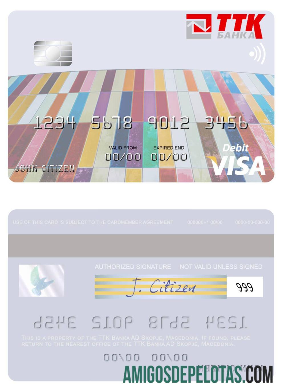 Macedonia TTK Banka AD Skopje Visa Debit Card template